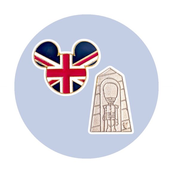 Epcot Disney Pins: United Kingdom Royal Guard and UK Flag Mickey Icon - Picture 1 of 5